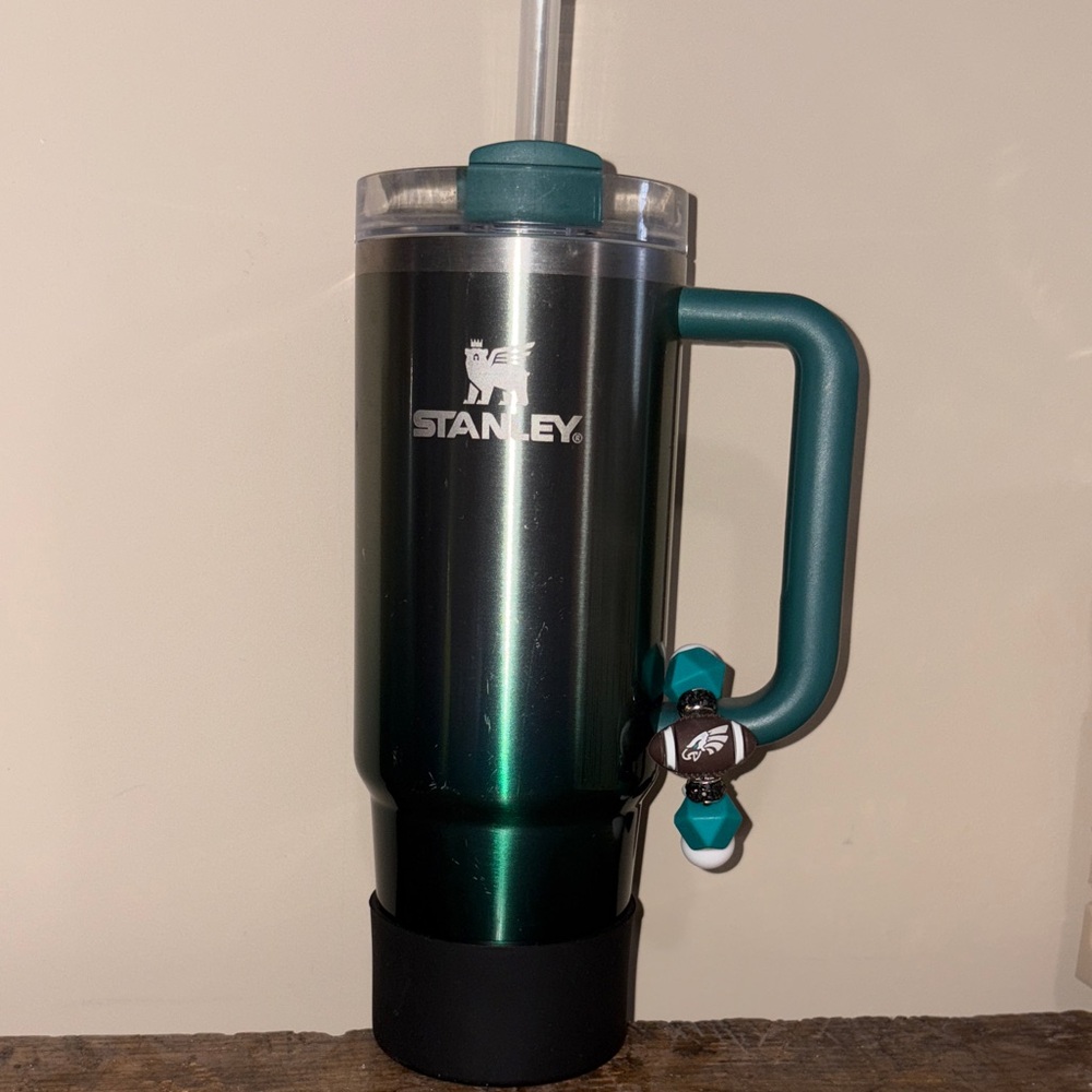 Stanley Teal and Black Travel Mug with Straw